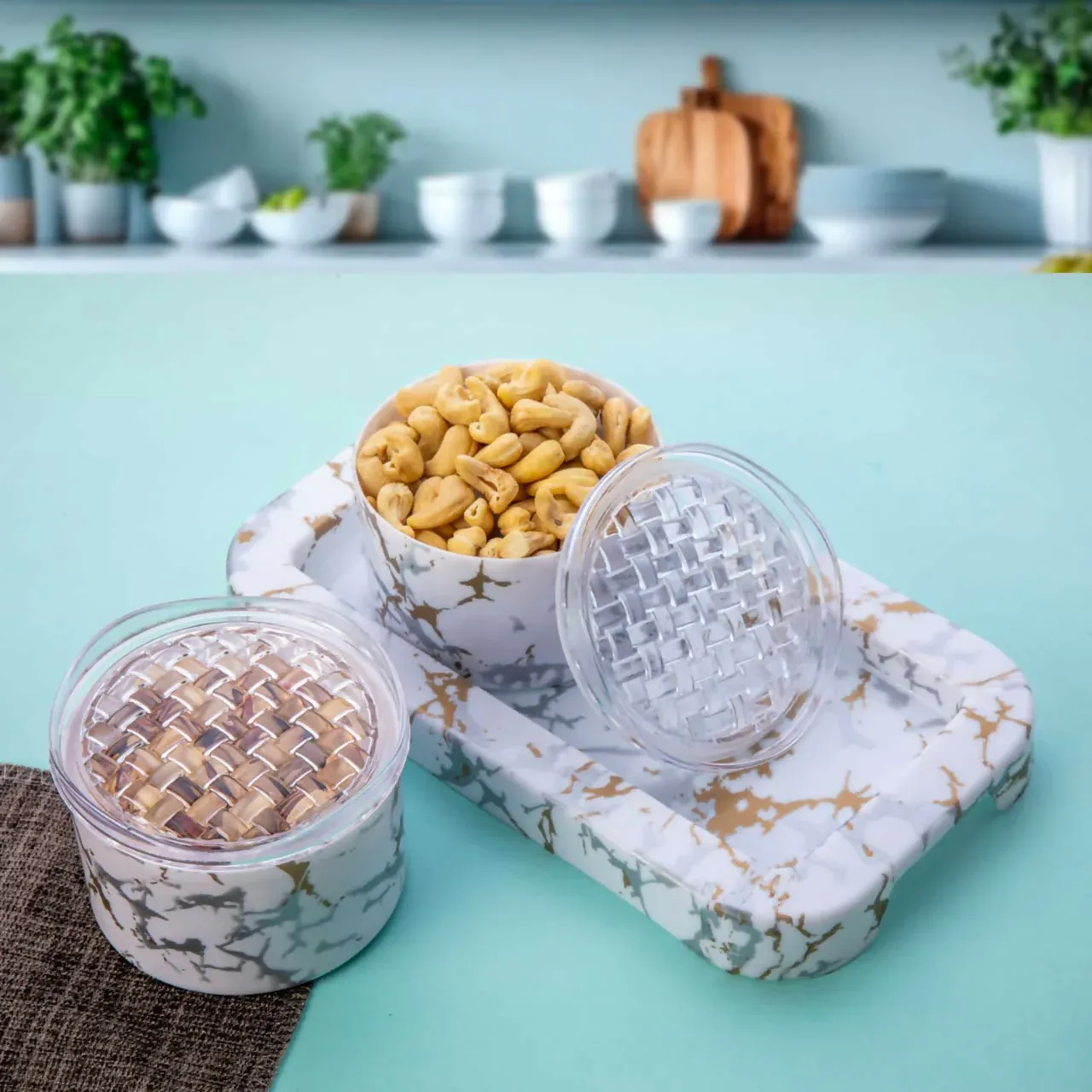 Airtight Dry Fruit Containers – Elegant Black & Gold Marble Set - Detailed Feature View 4