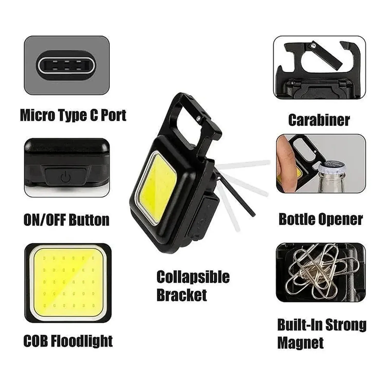 Rechargeable Keychain Flashlight – 4 Light Modes, Magnetic Base | Vastate - Detailed Feature View 4