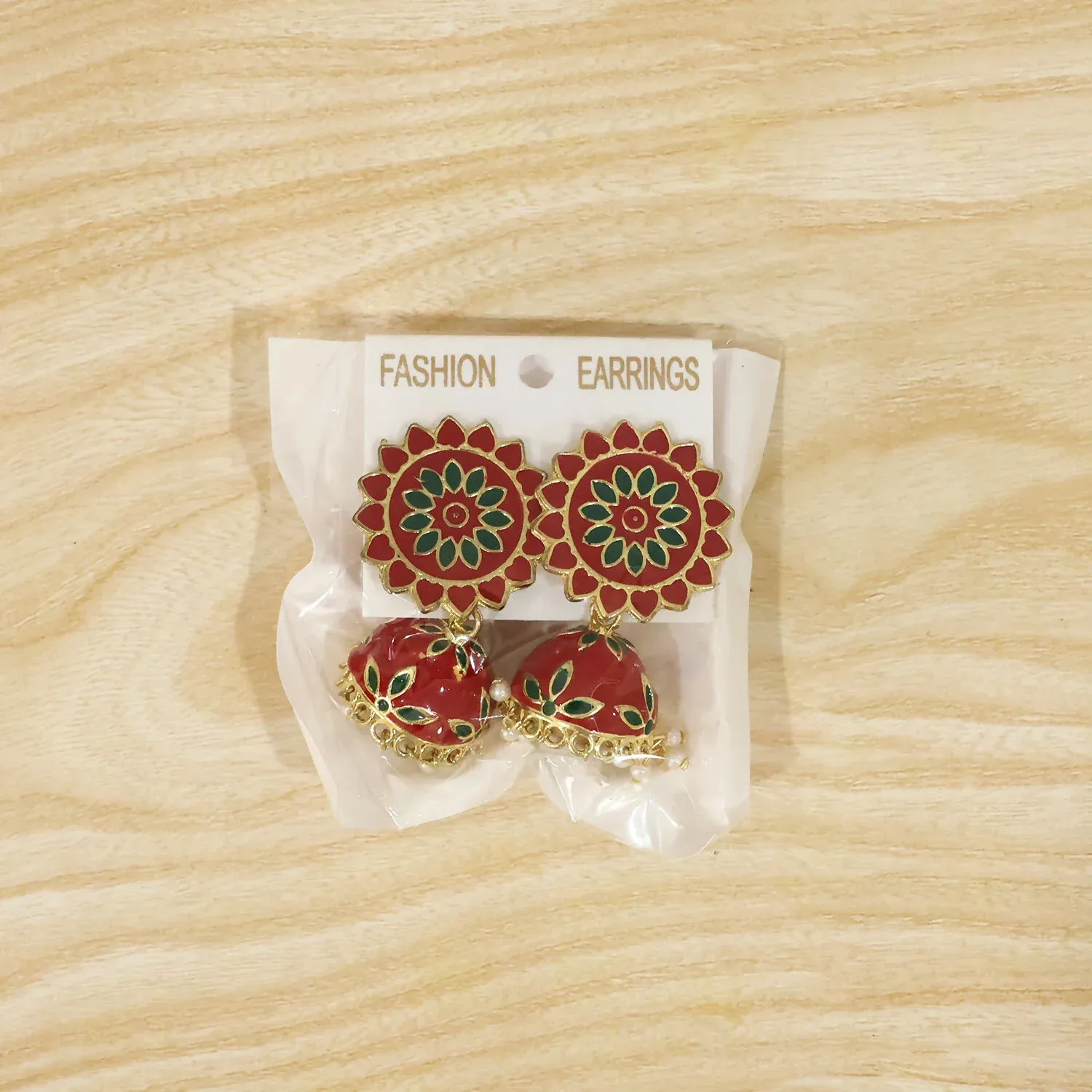 Jhumka Earrings – Traditional Floral Enamel Drop Design for Celebrations - Detailed Feature View 5