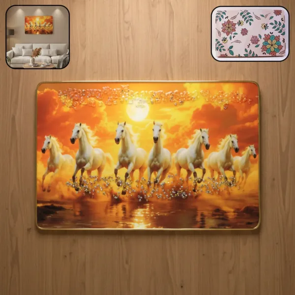 Sunset Wall Art Frame – Elegant Seven Horse Canvas Decor