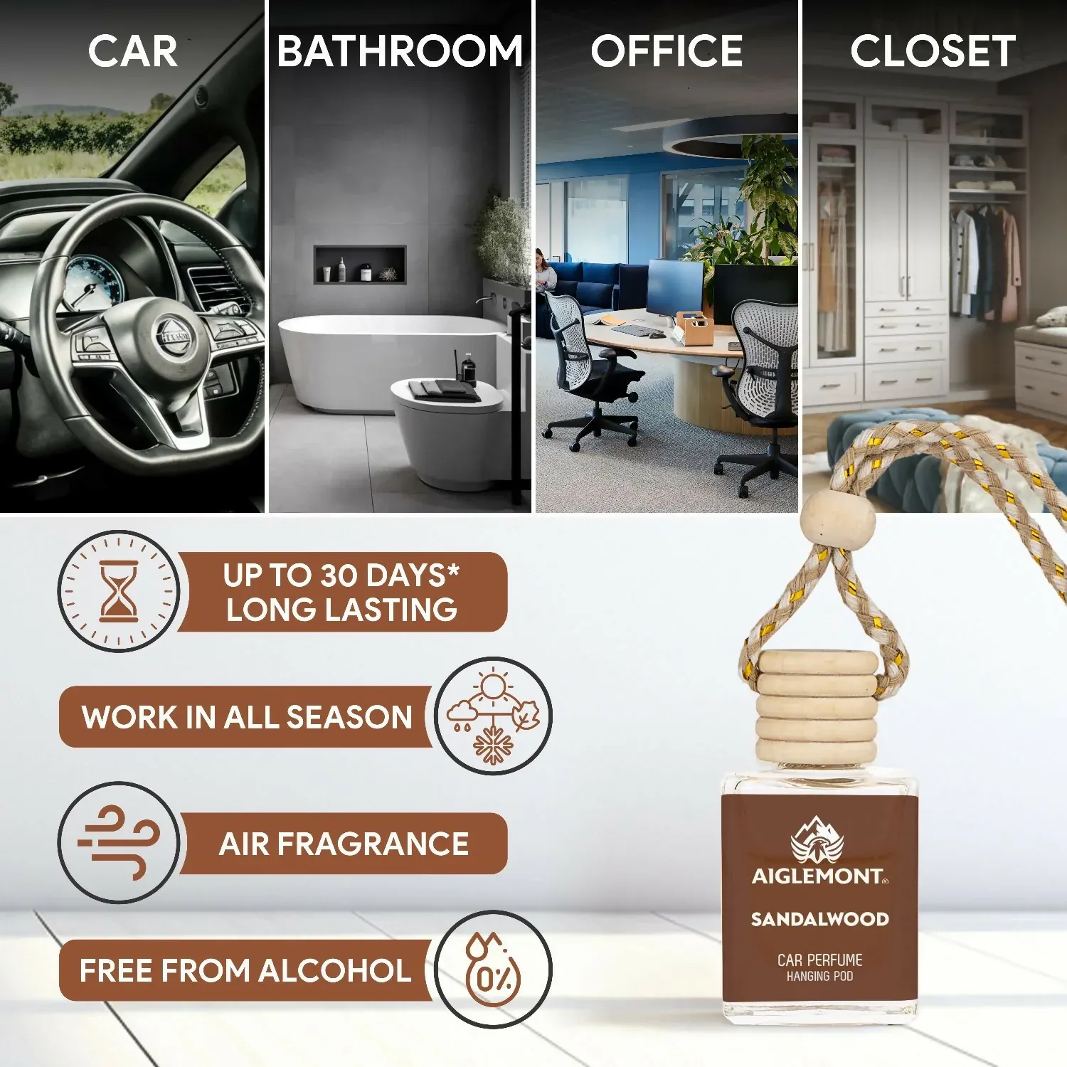 Sandalwood Car Perfume – Long-Lasting Hanging Fragrance - Detailed Feature View 1