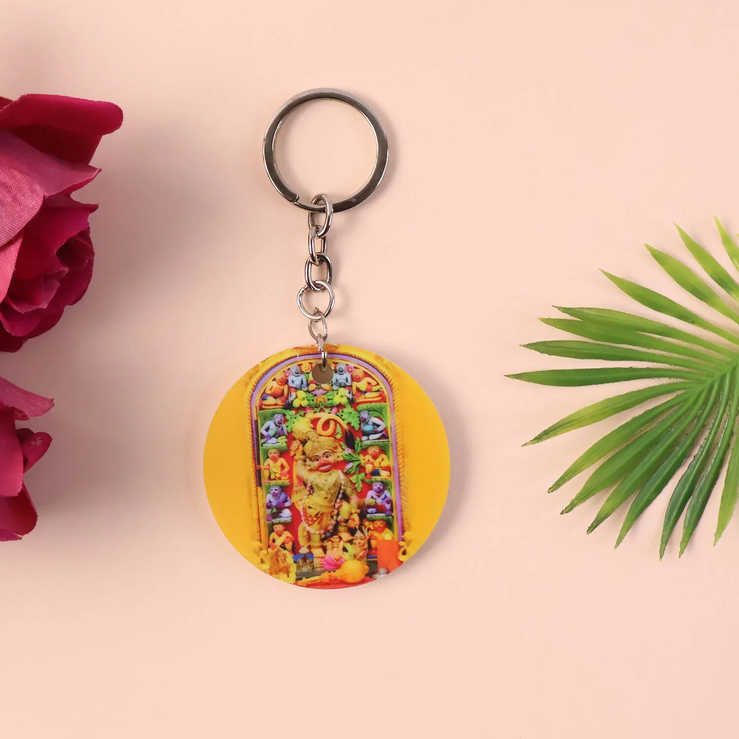 Hanuman Mandir Keychain – Bright Devotional Lightweight Accessory - Detailed Feature View 2