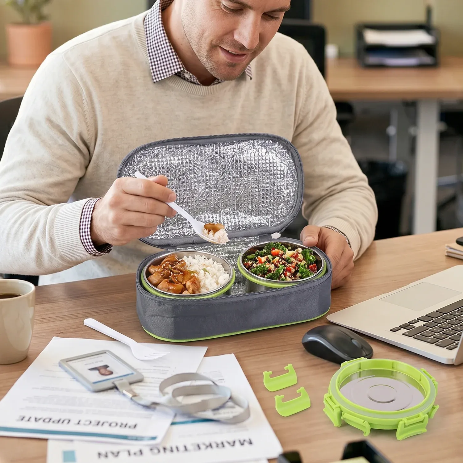 Stainless Steel Lunch Box Set – Durable & Leakproof with Carry Bag - Detailed Feature View 4