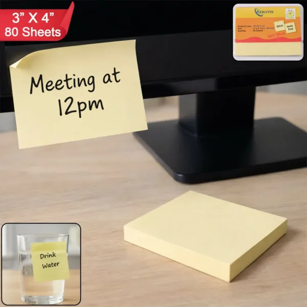 Sticky Note Pad 3 x 4 Inches – Strong Adhesive for Office & Home