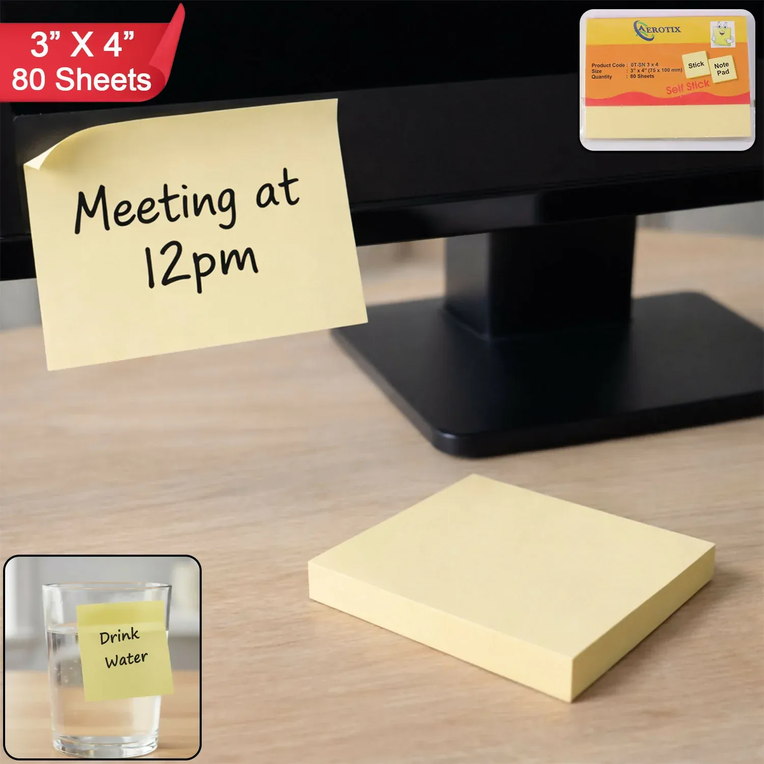 Premium Sticky Note Pad 3 x 4 Inches – Strong Adhesive for Office & Home - Buy Online at Alikart