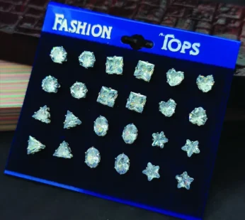 American Diamond Stud Earrings Pack of 12 – Elegant Sparkle Set