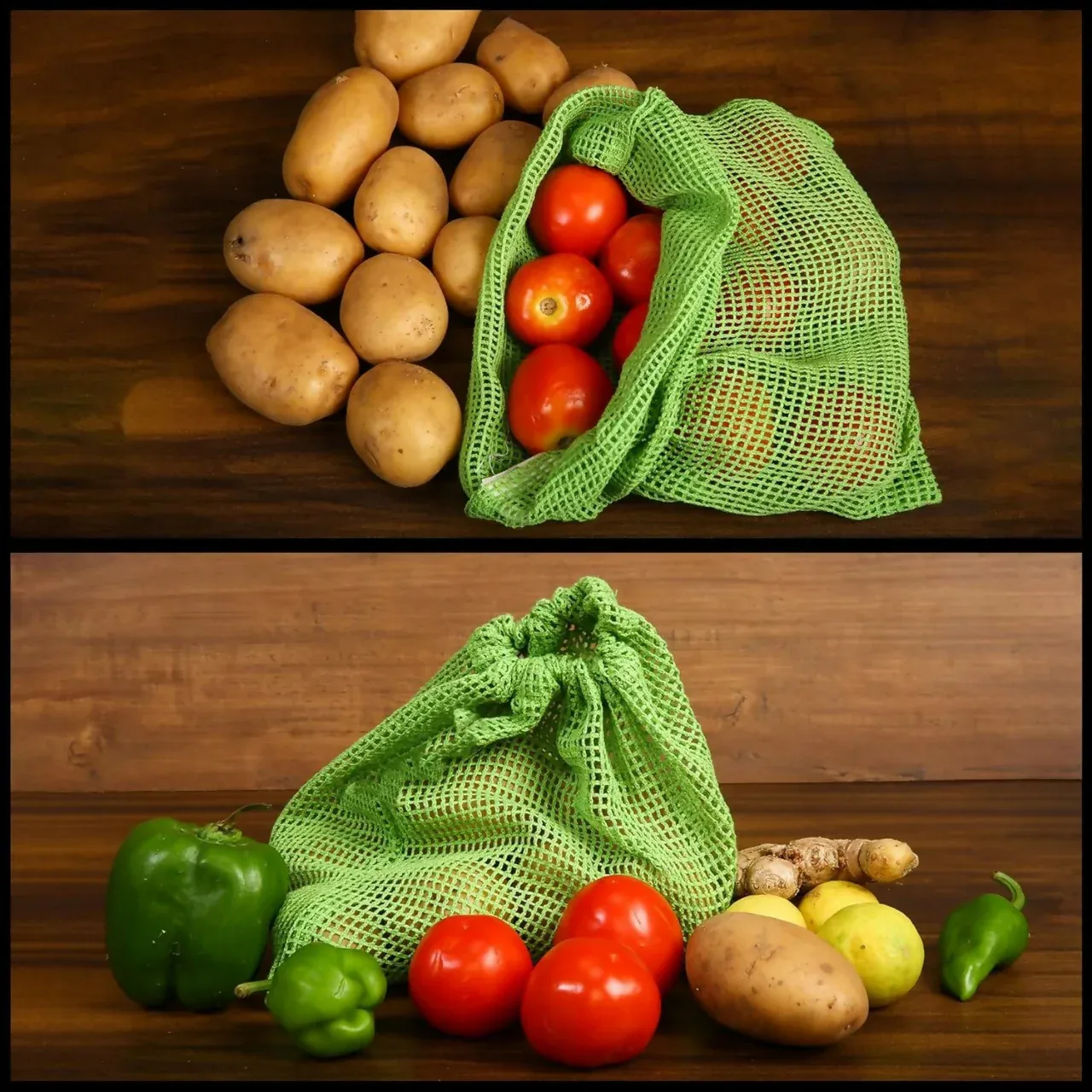 Vegetable Storage Bag Set – 3 Sizes with Drawstring Closure - Detailed Feature View 1