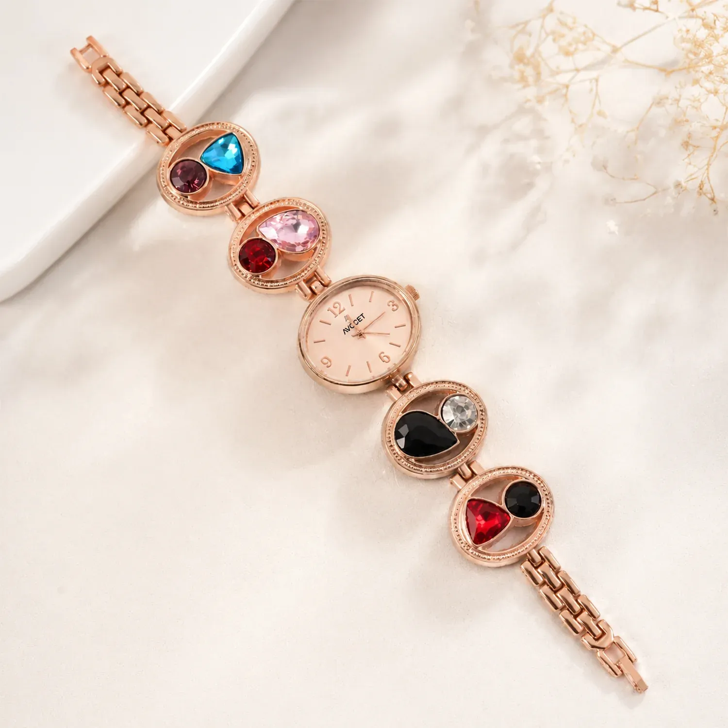 Premium Rose Gold Bracelet Watch – Women's Analog with Crystal Stones - Buy Online at Alikart