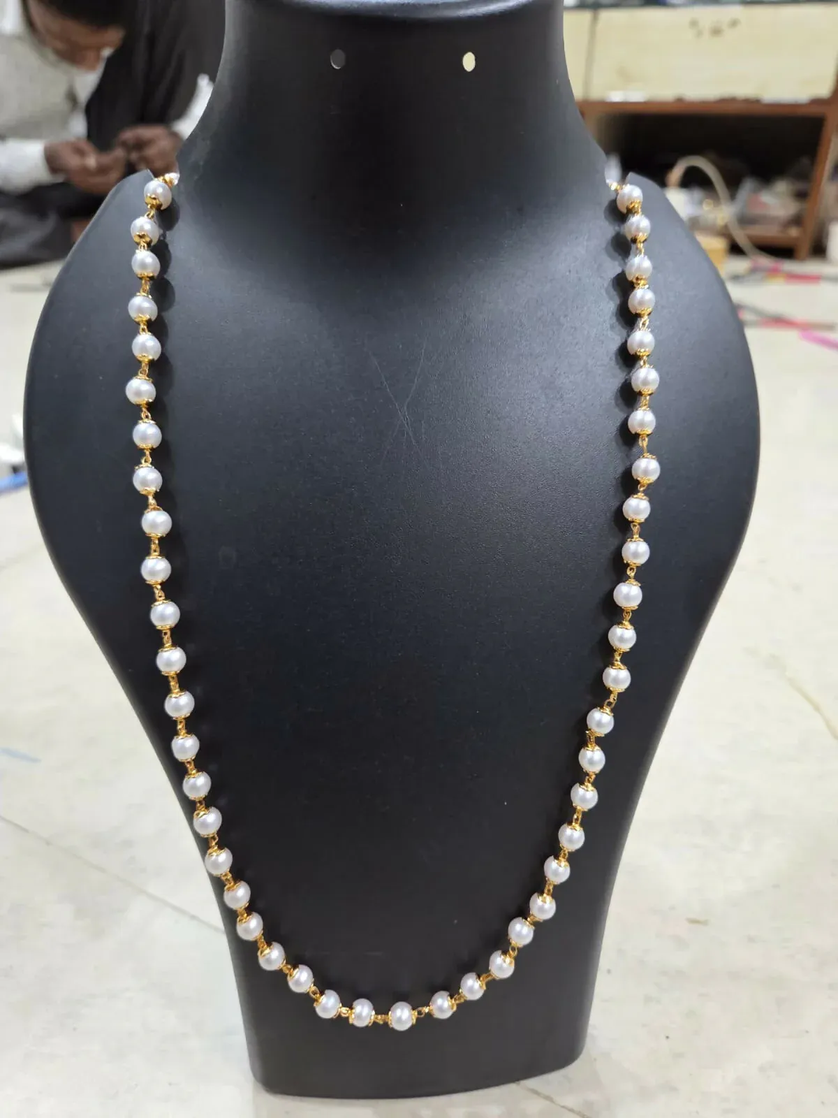 Traditional White Pearl Mala for Women Gold Tone Beaded Ethnic Jewe... - Detailed Feature View 3