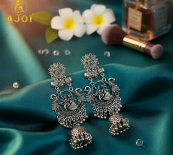 Radha Krishna Jhumka Earrings – Oxidised Silver Temple Jewellery with Ghungroo