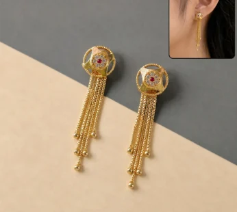 Gold Circular Dangle Earrings – Ruby Gemstone Tassels
