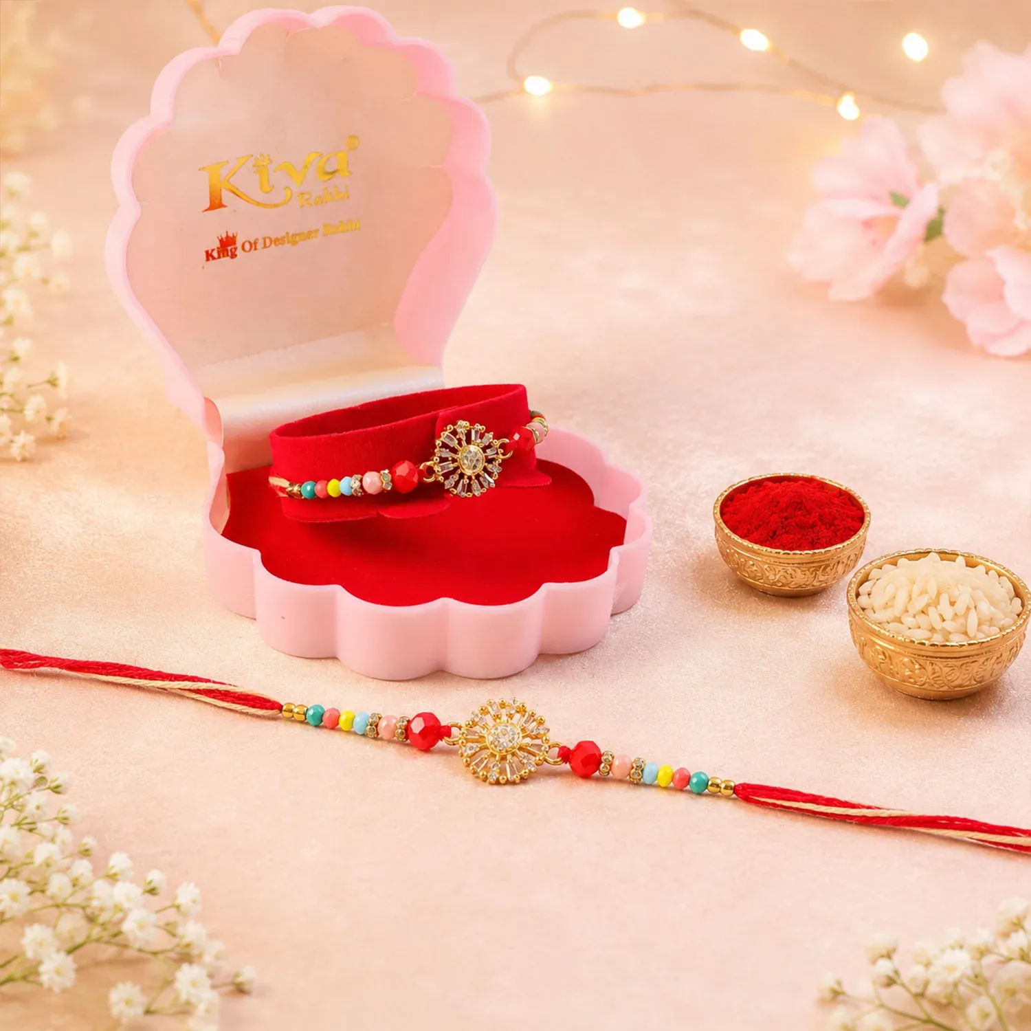 Premium Sparkling AD Sunflower Designer Rakhi for Brother, Multicolour Beads - Buy Online at Alikart