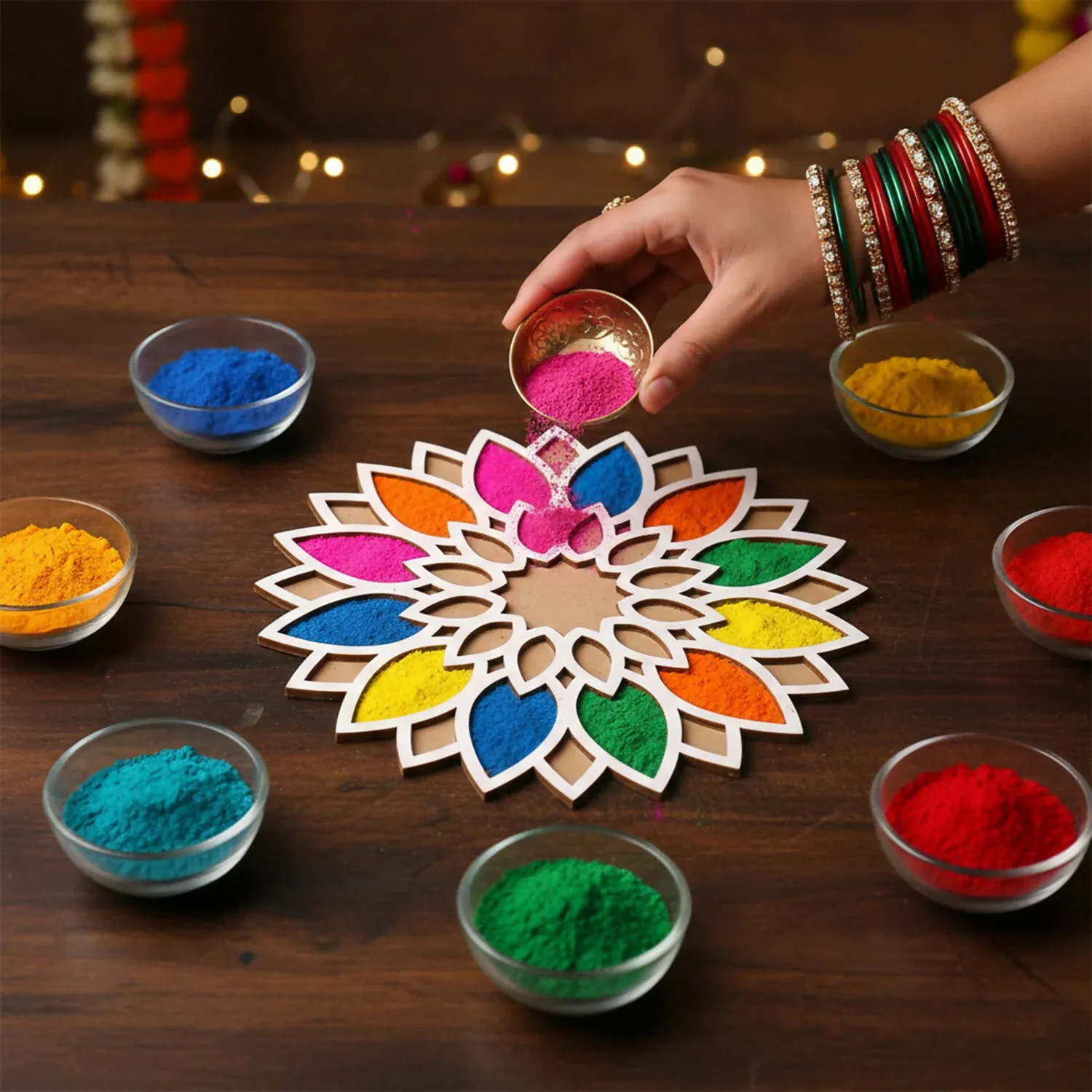 Sun Mandala Rangoli Stencil – 12-Inch Reusable Diwali Decor - Detailed Feature View 2