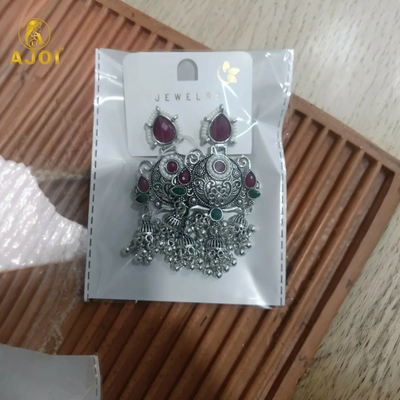 Ruby Chandbali Earrings – Ethnic Designer Jhumka with Pearls - Detailed Feature View 7