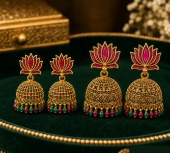 Lotus Enamel Meenakari Jhumka Earrings Festive Combo Set of 2 Pairs for Women