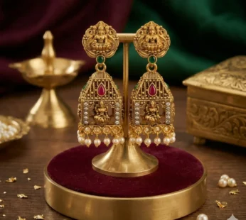 Antique Gold Plated Temple Gopuram Jhumka Earrings