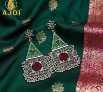 Silver Geometric Tribal Earrings – Elegant Festive Style