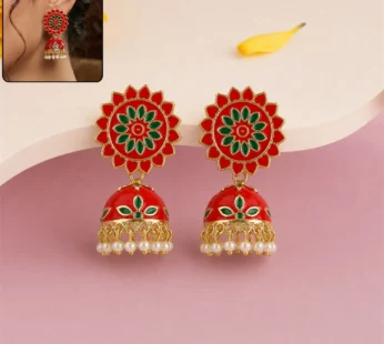 Jhumka Earrings – Traditional Floral Enamel Drop Design for Celebrations
