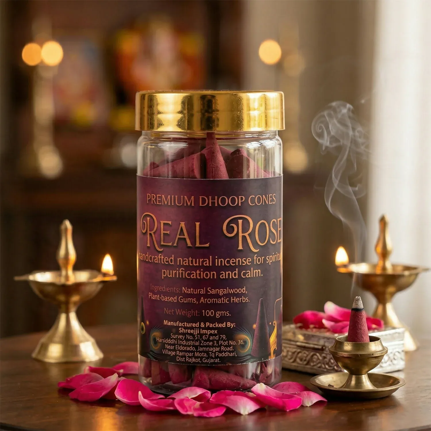 Real Rose Dhoop Cones – Natural, Long-Lasting Fragrance for Meditation - Detailed Feature View 4