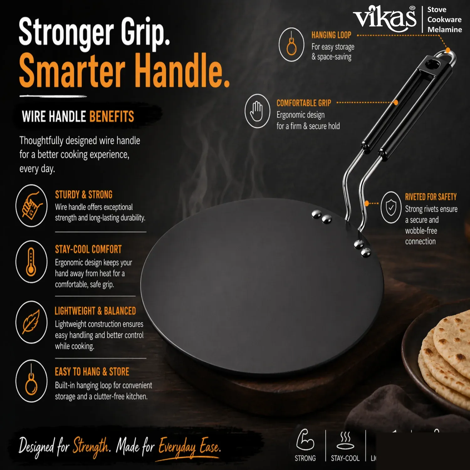 Vikas Hard Anodized Roti Tawa – Even Heat & Non-Reactive Surface - Detailed Feature View 2