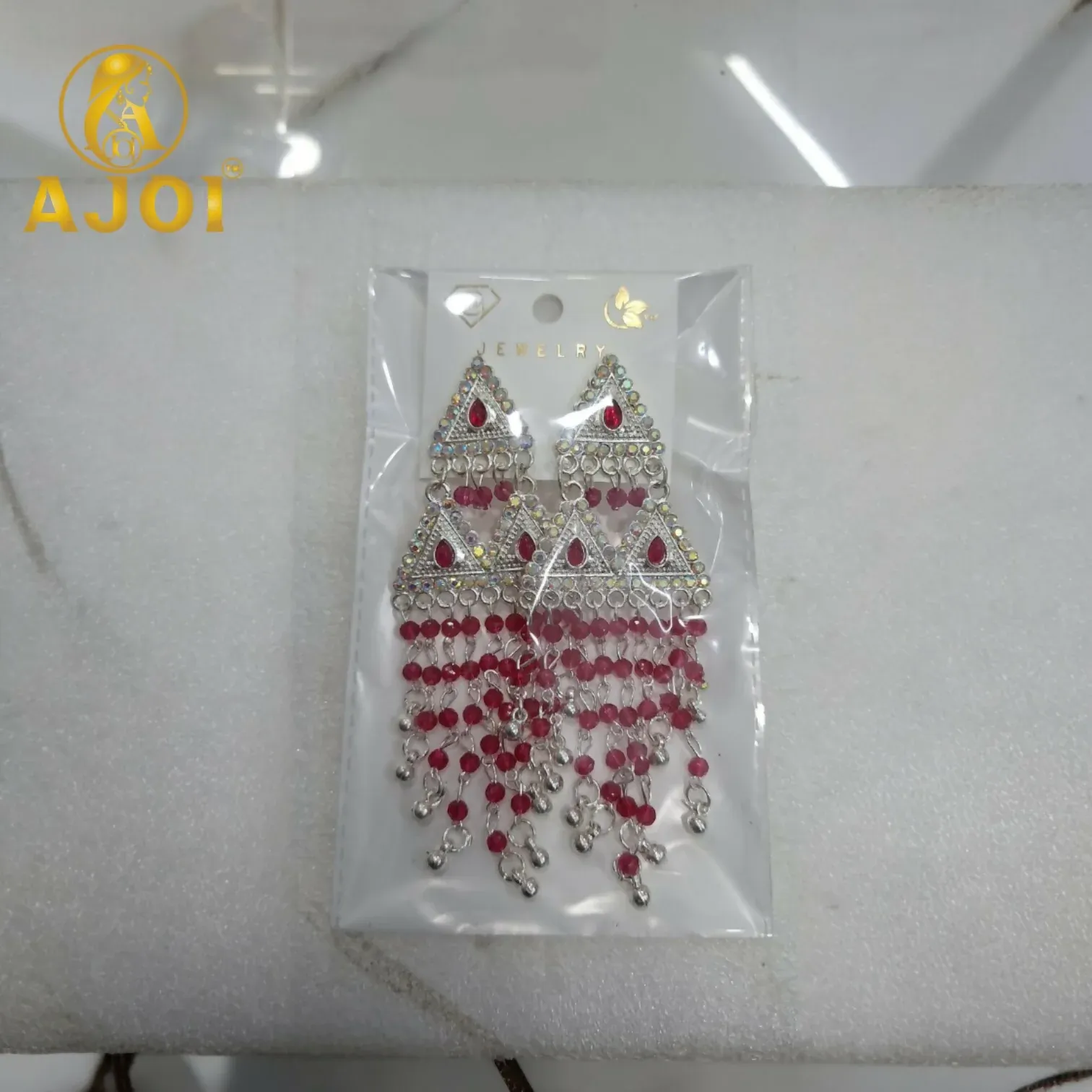 Ruby Drop Silver Earrings – Ethnic Designer Statement Tassels - Detailed Feature View 3