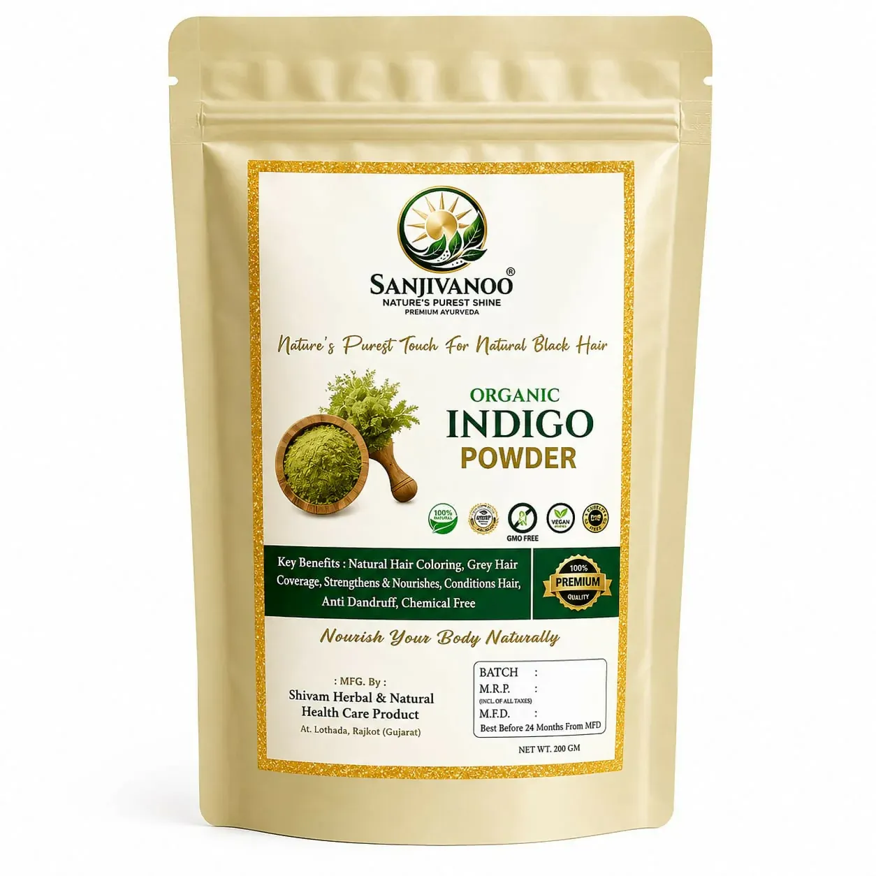 Sanjivanoo Indigo Powder Natural Hair Color Chemical Free Dye (200 GM) - Detailed Feature View 3