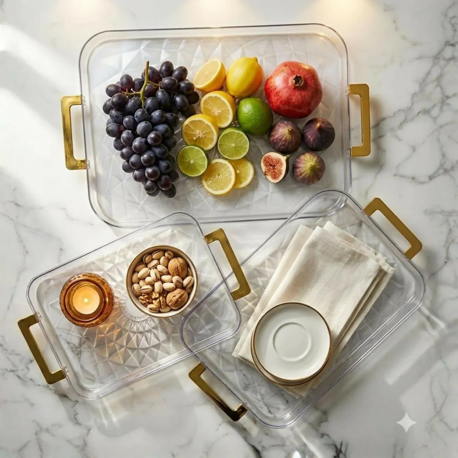 Serving Tray Set – Elegant Design with Golden Handles for Home & Kitchen - Detailed Feature View 2