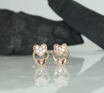Rose Gold Heart Stud Earrings – Elegant Zircon Jewelry for Women