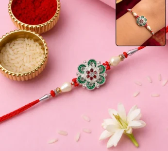 Green Flower Rakhi Elegant Pearl Thread for Raksha Bandhan Festivities