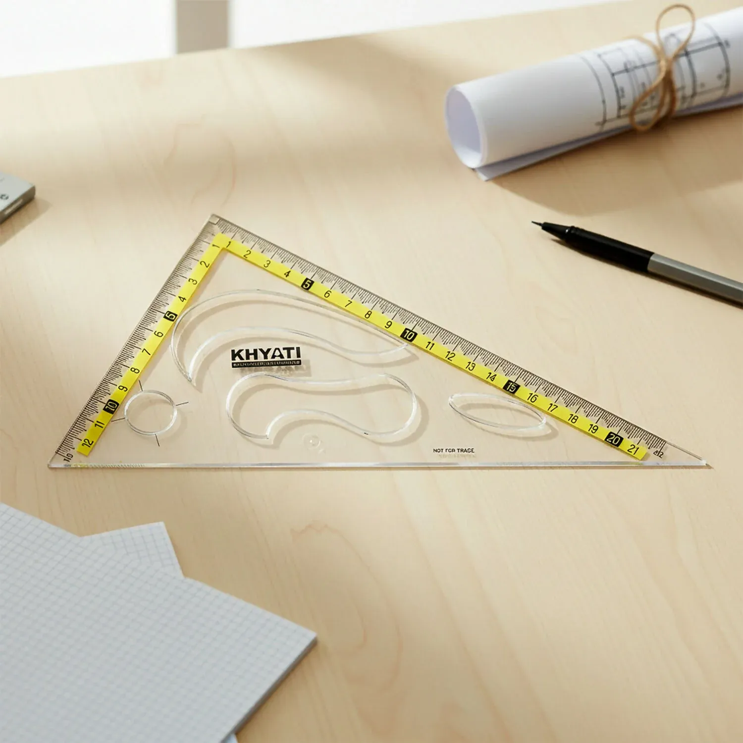 Transparent Set Square with Protractor for Precise Drawing - Detailed Feature View 1