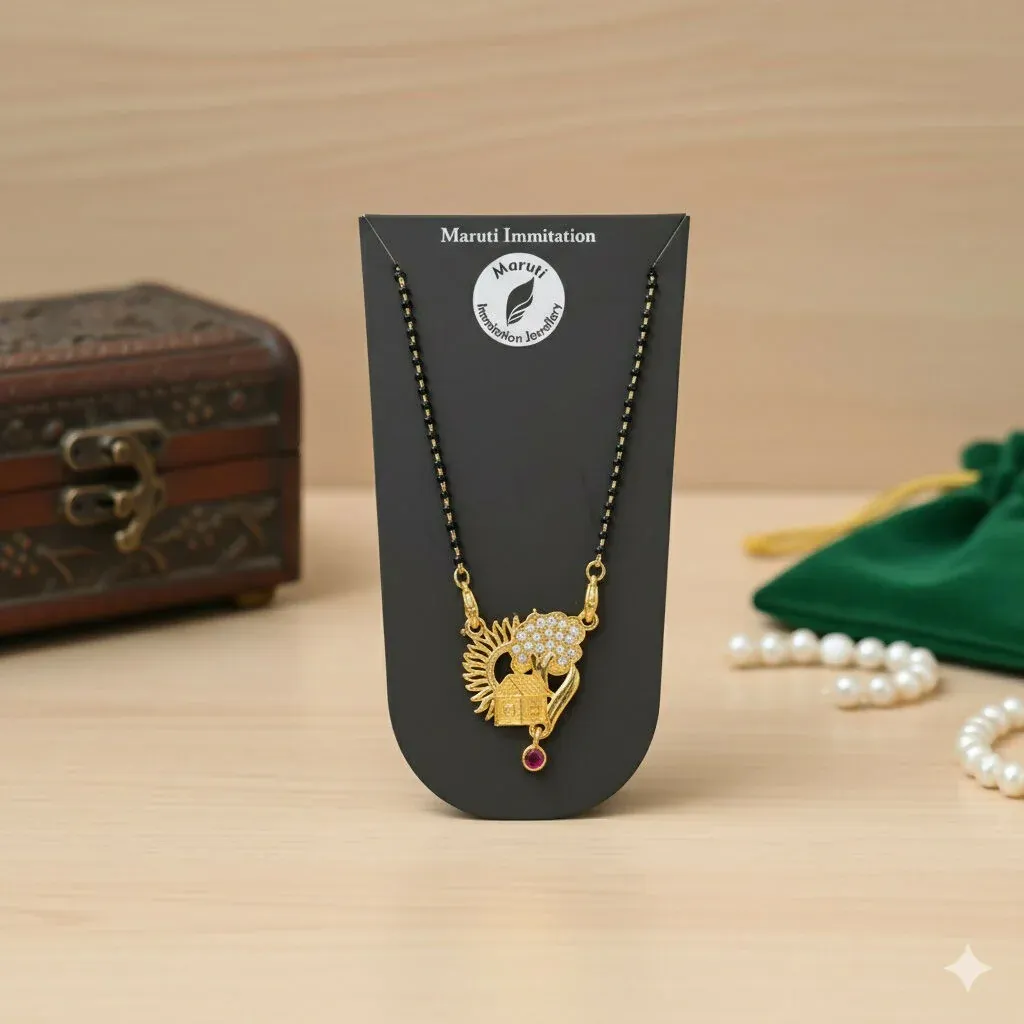 Mangalsutra Necklace – Peacock Pendant with Gold-Tone Finish - Detailed Feature View 1