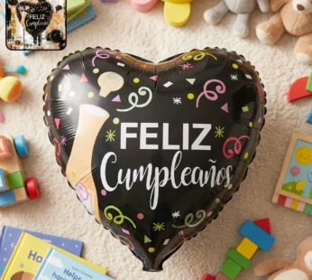 Black Heart Feliz Cumpleaños Foil Balloon – Bright Party Decor