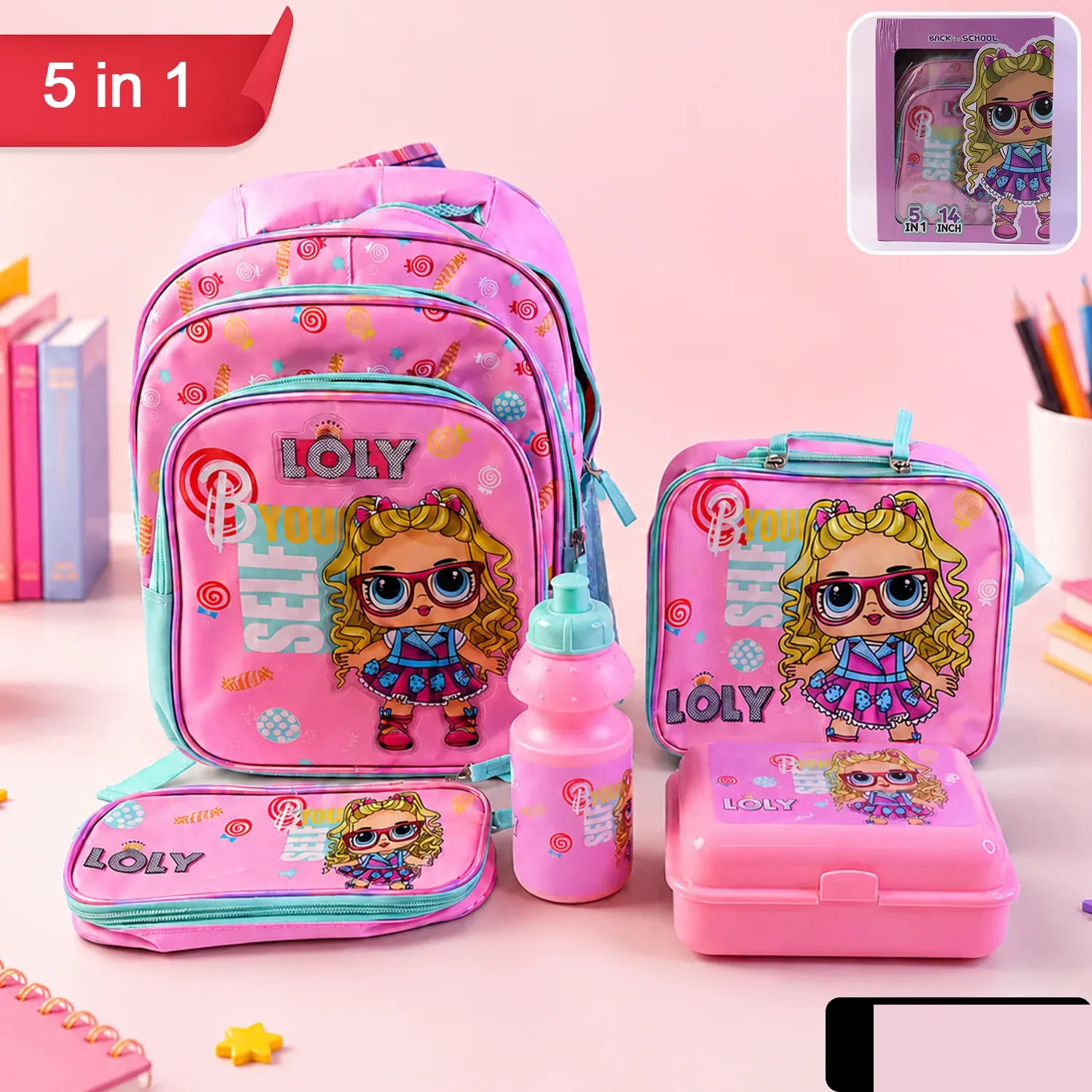 Kids School Bag Set – 5-in-1 Combo for School | Little Fashionistas - Detailed Feature View 1
