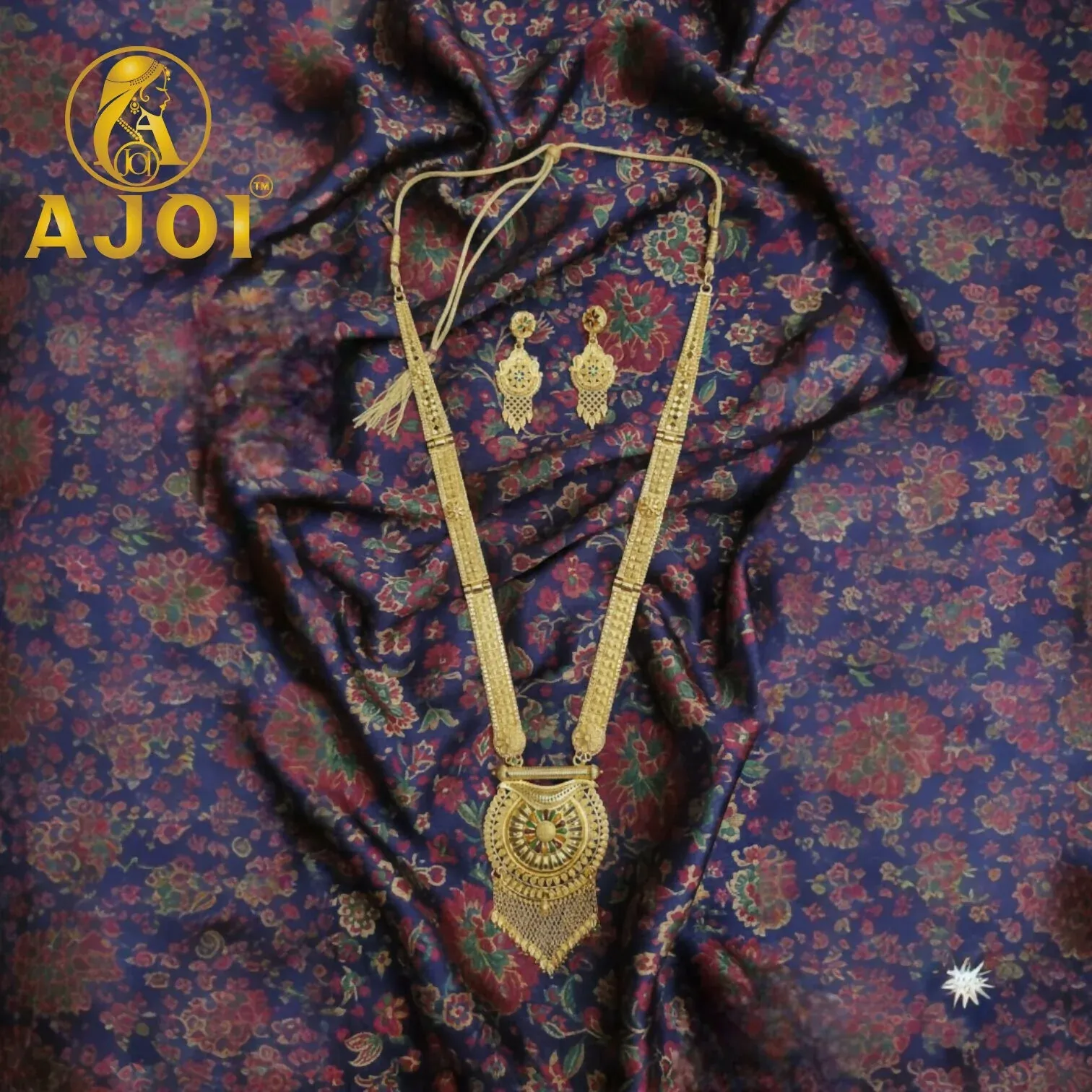Premium Royal Bloom Radiance Gold Tone Long Necklace Set – Elegant Festive Jewelry - Buy Online at Alikart