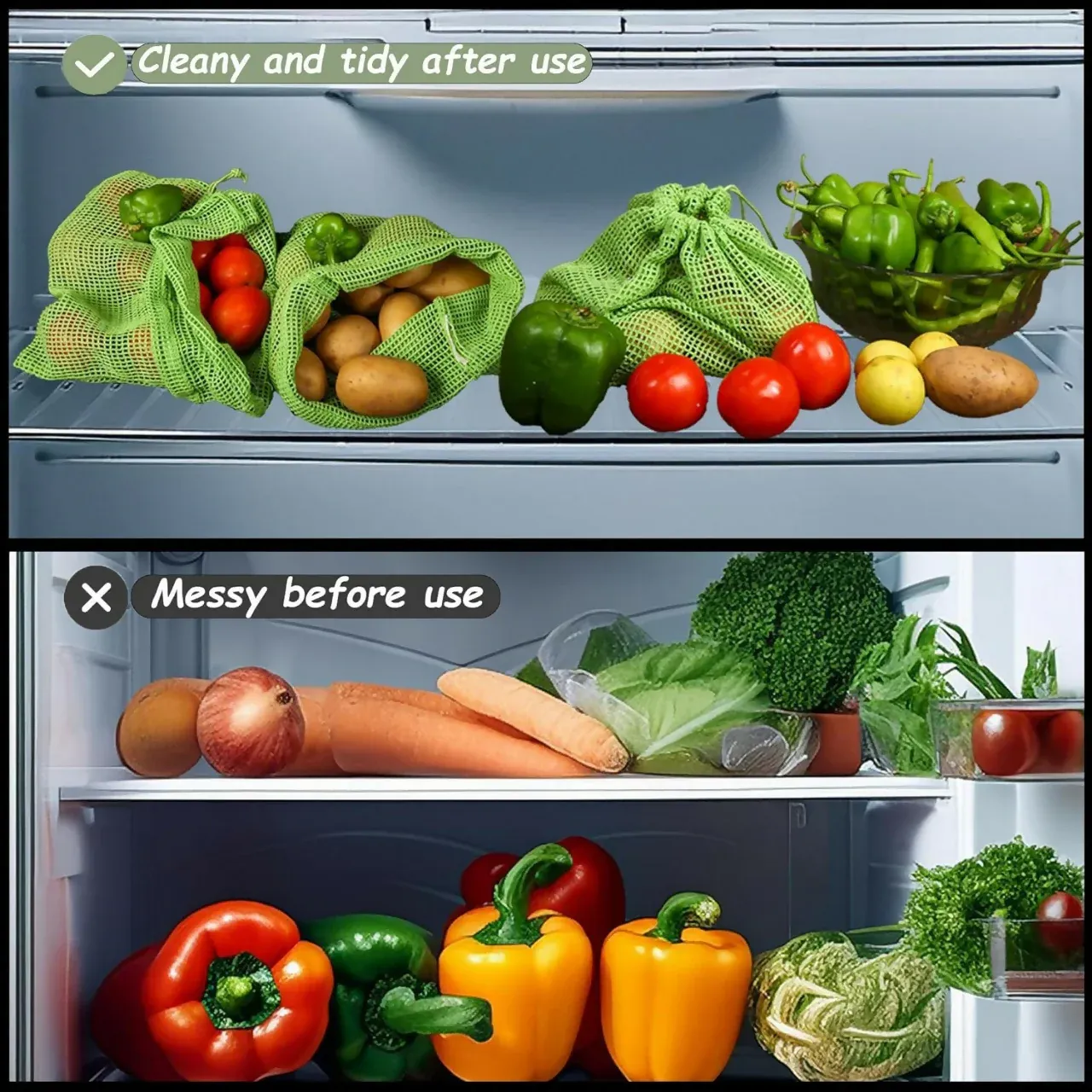 Vegetable Storage Bag Set – 3 Sizes with Drawstring Closure - Detailed Feature View 2