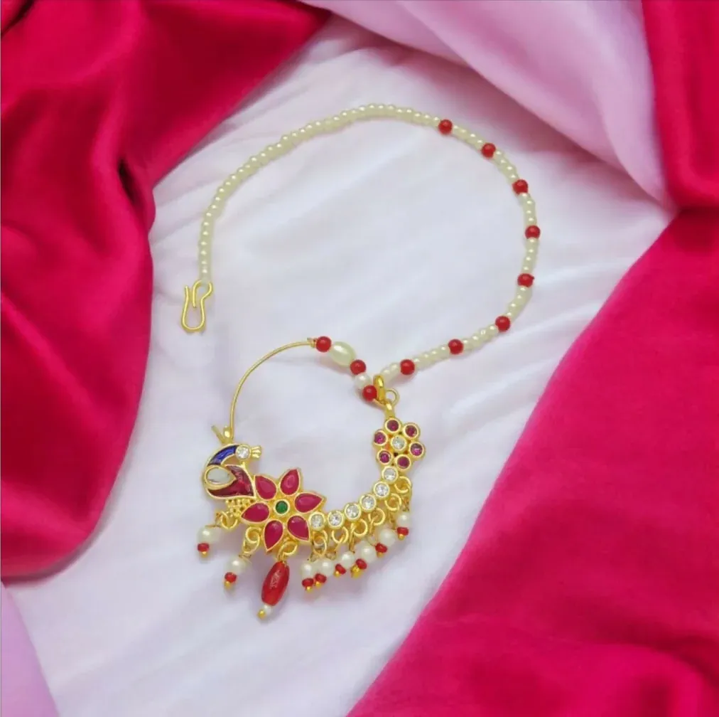 Rajputi Nath Gold Plated Nose Ring – Elegant Indian Jewellery - Detailed Feature View 2