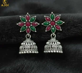 Floral Jhumka Earrings – Elegant Oxidized Silver Design