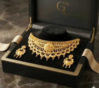 Gold Plated Bridal Choker Necklace Set with Matching Earrings