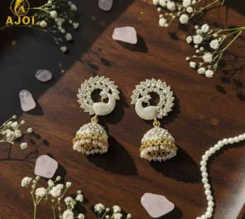 White Stone Pearl Jhumka Earrings – Elegant Festive Jewellery