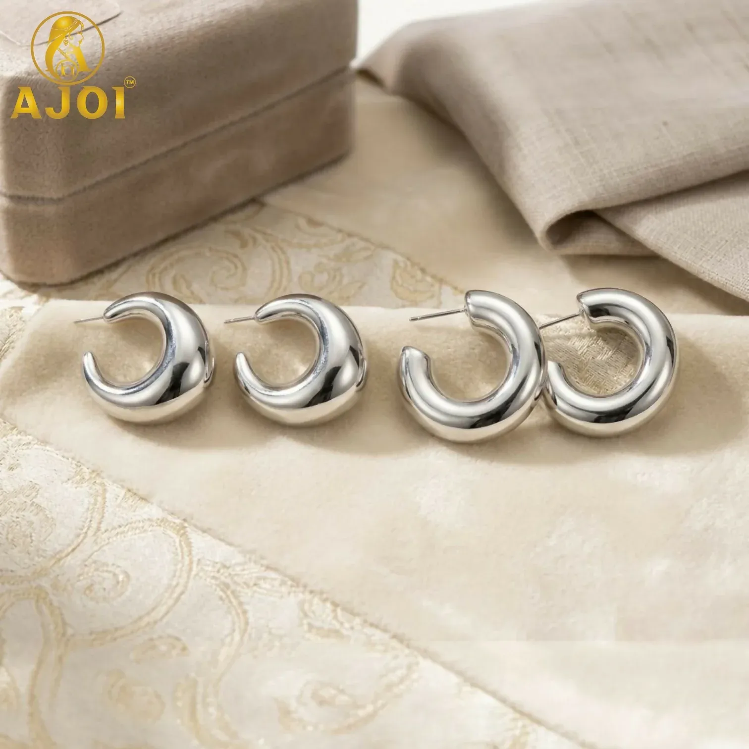 Premium Minimal Silver Crescent Hoop Earrings – Modern Elegant Design - Buy Online at Alikart