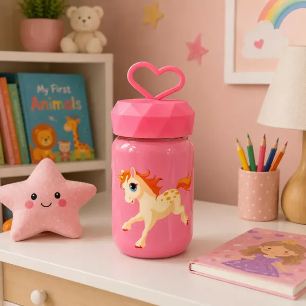 Unicorn Glass Water Bottle – Leakproof 340ml for Kids & School