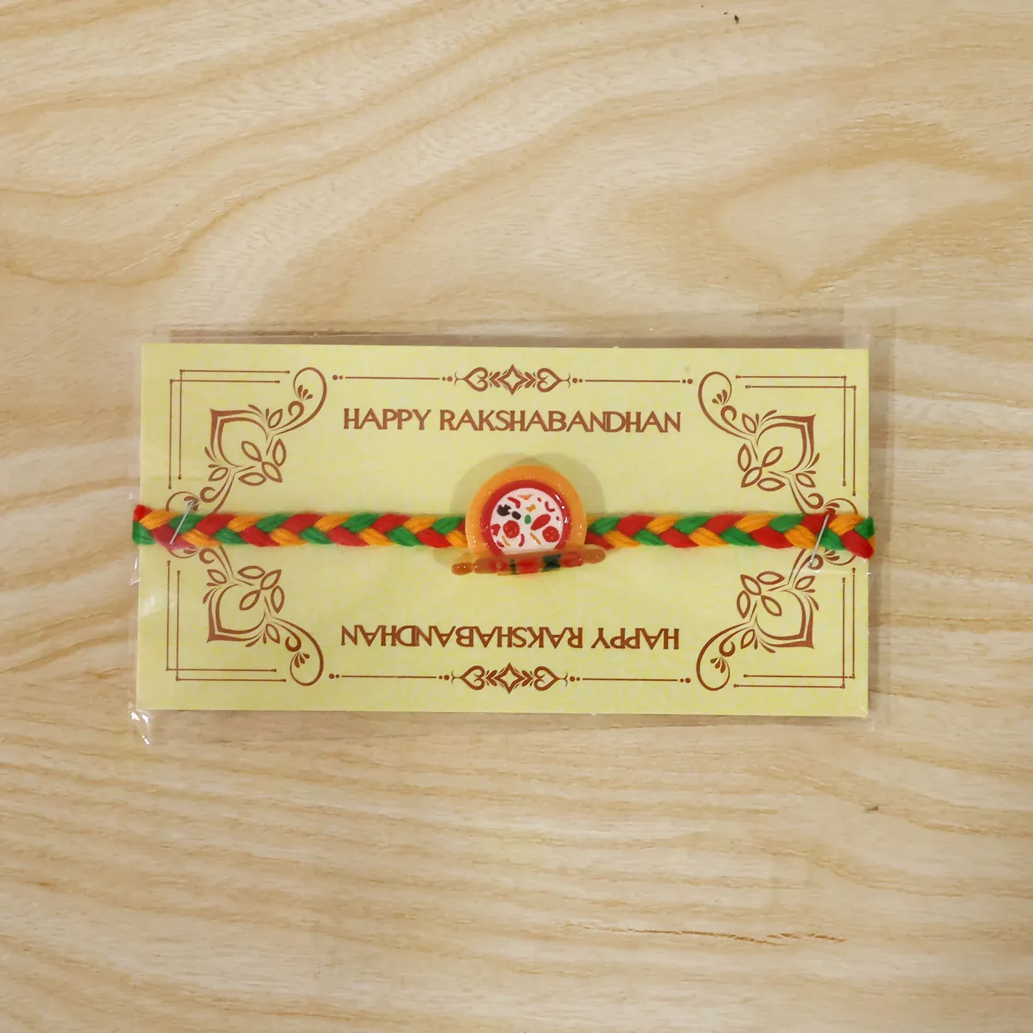 Kids Rakhi – Fun Multicolor Thread with Pizza Charm for Brother - Detailed Feature View 5