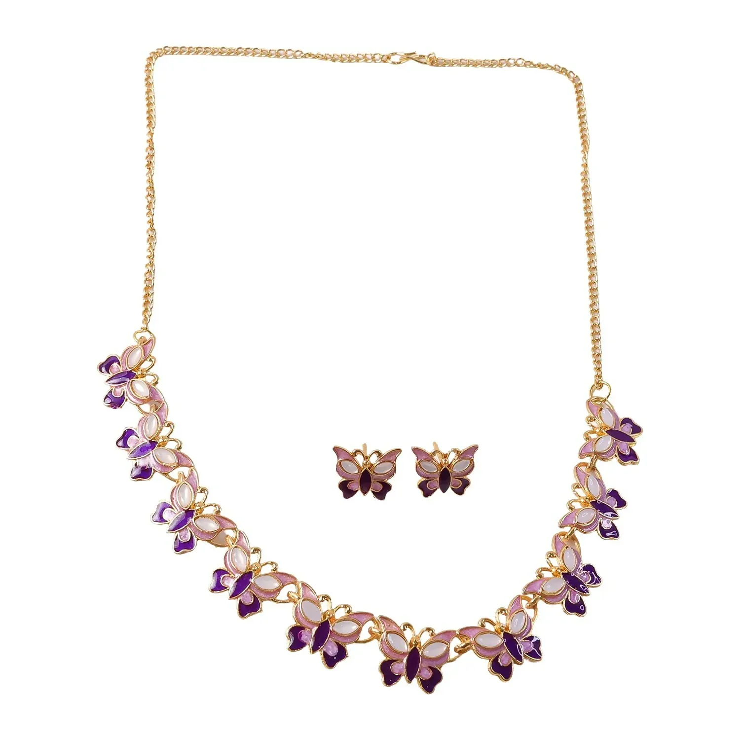 Purple Butterfly Necklace Set – Elegant Gold-Plated Jewellery for Women - Detailed Feature View 3