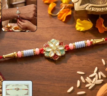 Floral Kundan Rakhi – Elegant Star Petal Design for Bhai