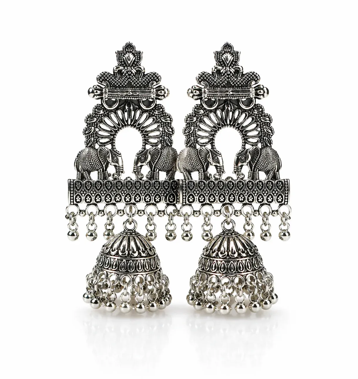 Oxidized Silver-Jhumka Earrings – Elegant Ethnic Statement - Detailed Feature View 3