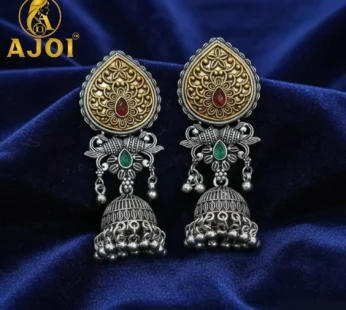 Dual Tone Stone Jhumka Earrings – Elegant Traditional Design