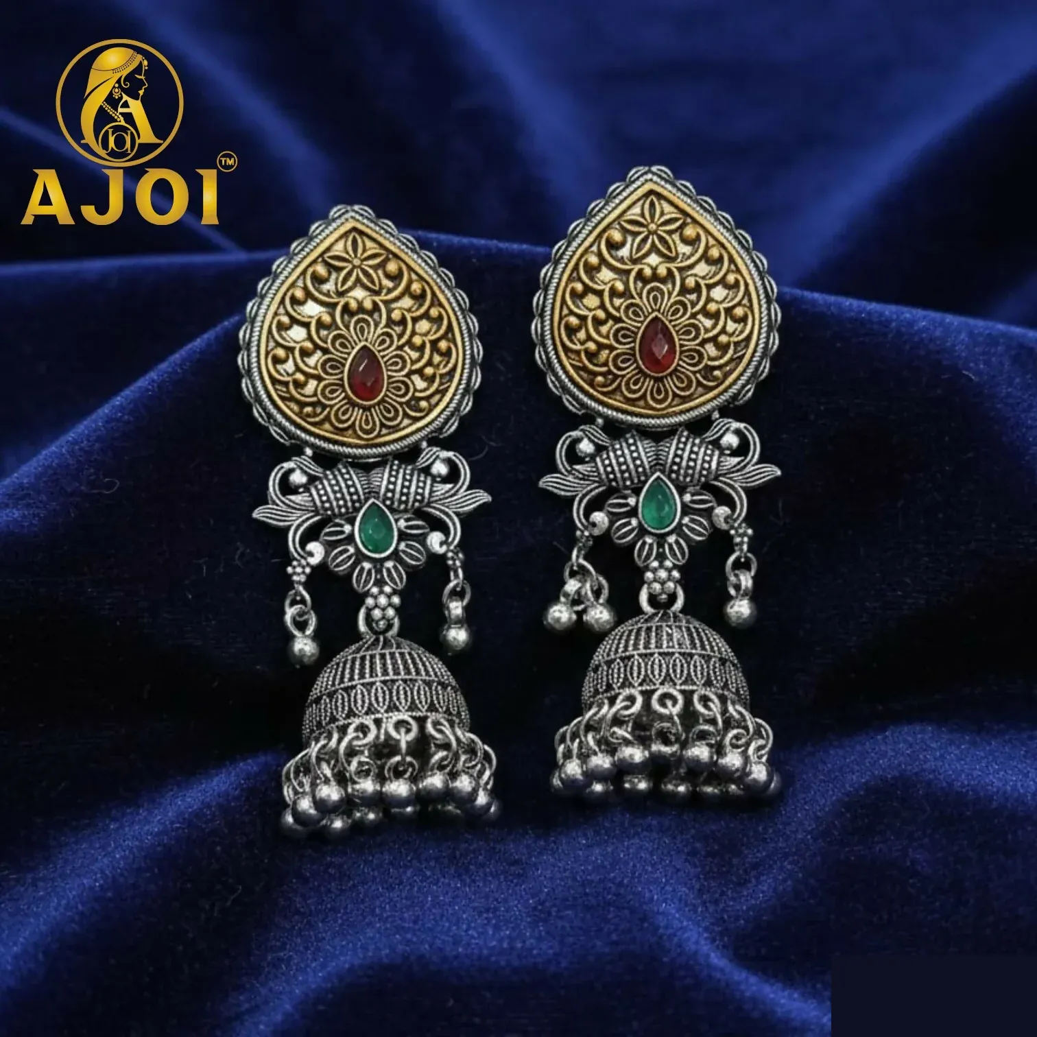 Premium Dual Tone Stone Jhumka Earrings – Elegant Traditional Design - Buy Online at Alikart