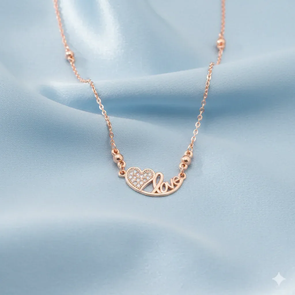 Premium Rose Gold Heart Pendant Necklace – Dainty Love Script Design - Buy Online at Alikart