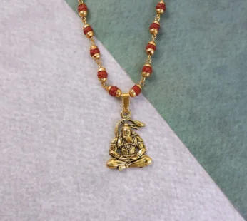 Hanuman Pendant Necklace – Gold Plated with Rudraksha Beads