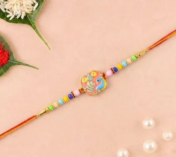 Rakhi – Colorful Peacock Design with Decorative Beads for Raksha Bandhan